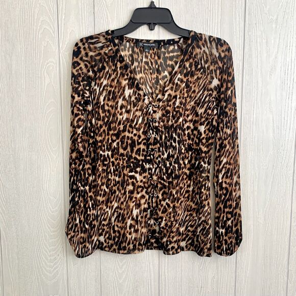 I.N.C Animal Print Sheer V-Neck Long Sleeve Top Size S - Picture 1 of 3